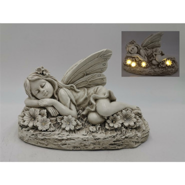 Garden Fairy Laying on Flower Bed with LED