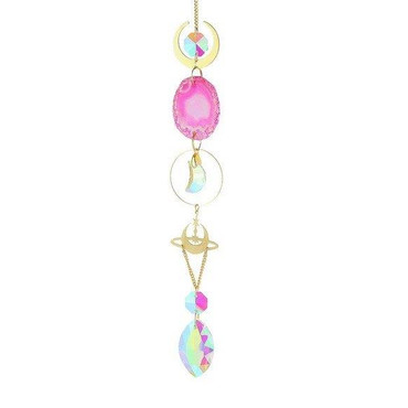 Suncatcher with Moon, Stars and Pink Agate