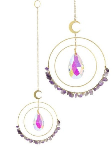 Suncatcher Crescent Moon and Amethyst Drops