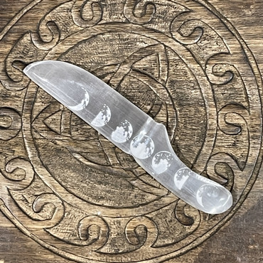 Selenite Athame with moon phases