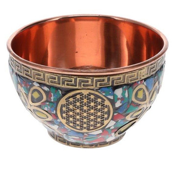 Copper Offering Bowl - Flower of Life Mosaic