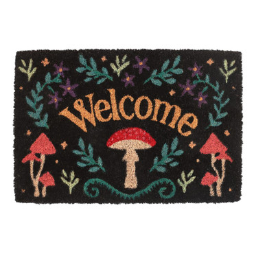 Black Doormat - Welcome Mushroom