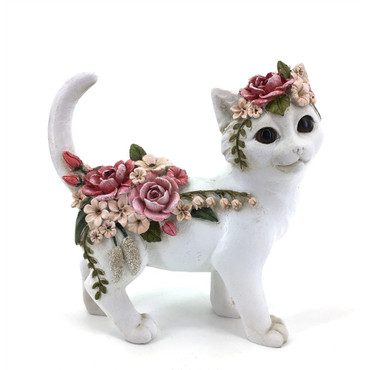 Cat Figure - White Floral standing
