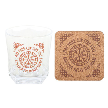 Drinking Glass and Coaster - Viking Compass