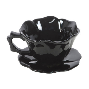 Tea Cup and Saucer - Black Rose