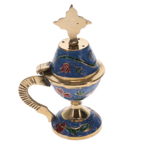 Brass Censer Lidded - Blue Floral