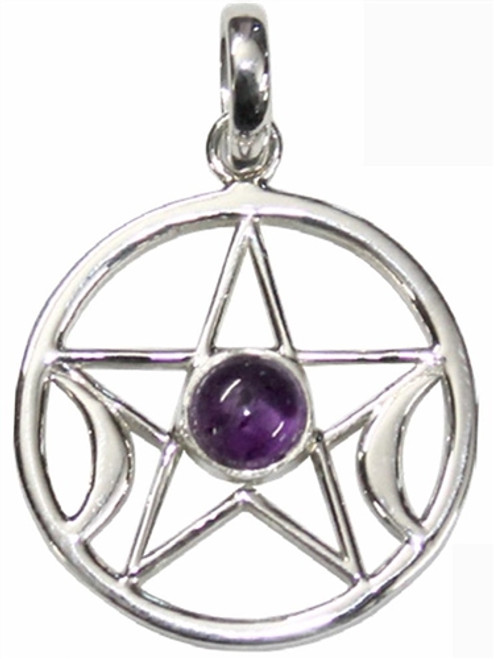 Sterling Pentagram Moon Pendant with amethyst