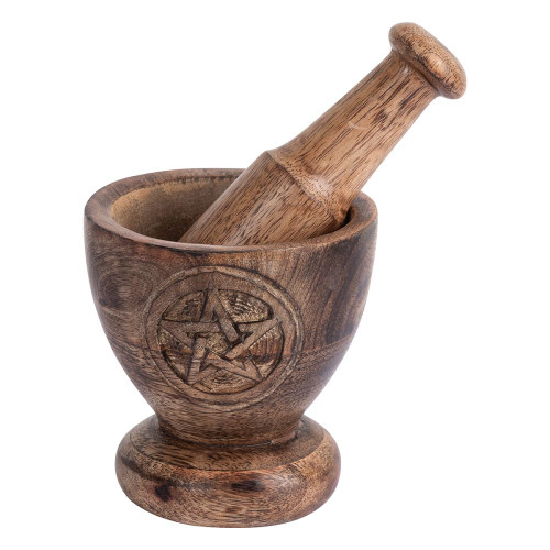 Wooden Pestle and Mortar - pentagram