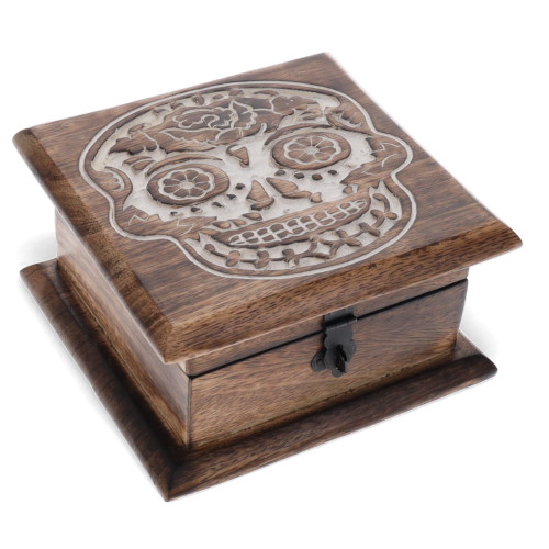 Wooden Box - Carved Skull