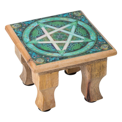 Carved Altar table - green pentacle print