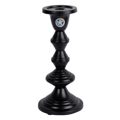 Tall black candlestick with elemental pentagram