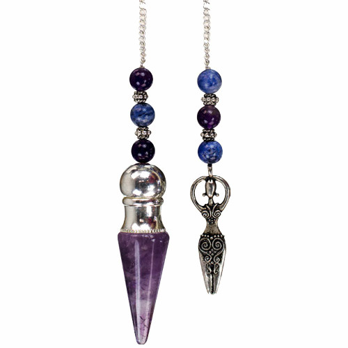 Chambered  Amethyst Pendulum with Goddess