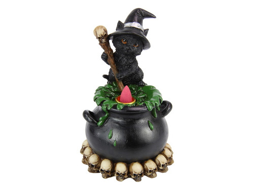 Cat Witch Cauldron Pot Incense Burner