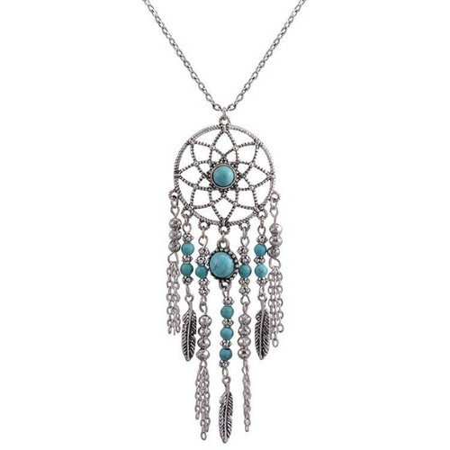Dreamcatcher Necklace - silver and turquoise