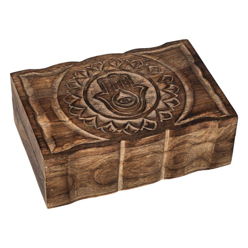 Wooden Box - Carved Hamsa