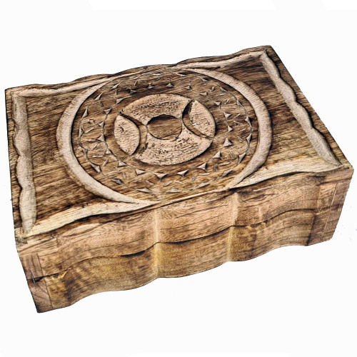 Wooden Box - Carved Triple Moon
