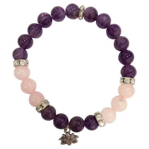 Crystal Charm Bracelet - Lotus with Rose Quartz