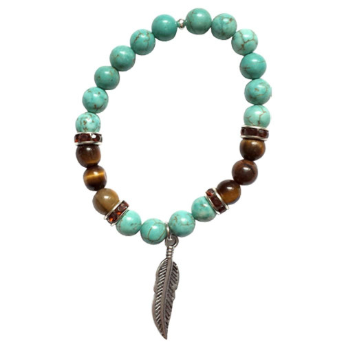 Crystal Charm Bracelet - Feather with tiger eye