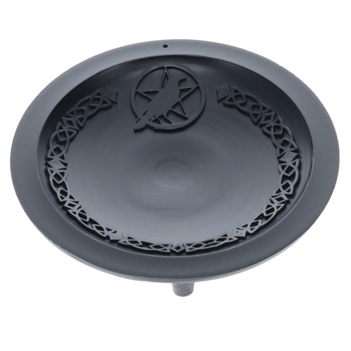 Cast Iron Incense Plate - Raven Pentacle round