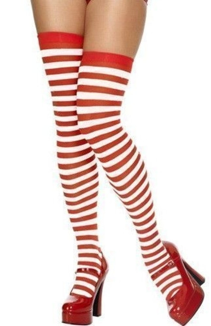 Stockings - Red Striped Thigh High