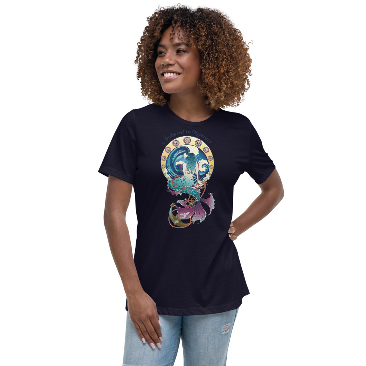 Anchored In Recovery Women's Relaxed Sober Mermaid T-Shirt - Doing It Sober