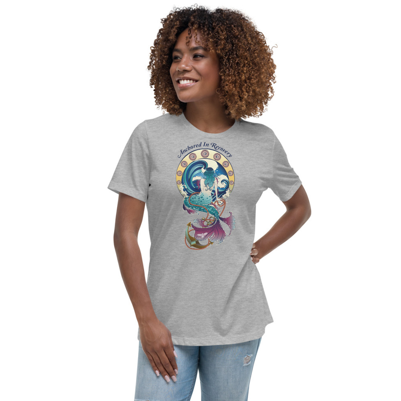 Anchored In Recovery Women's Relaxed Sober Mermaid T-Shirt - Doing It Sober
