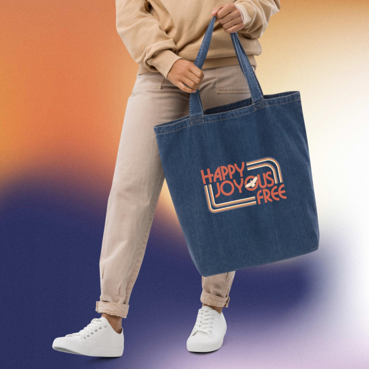 Happy, Joyous & Free Organic Denim Tote Bag