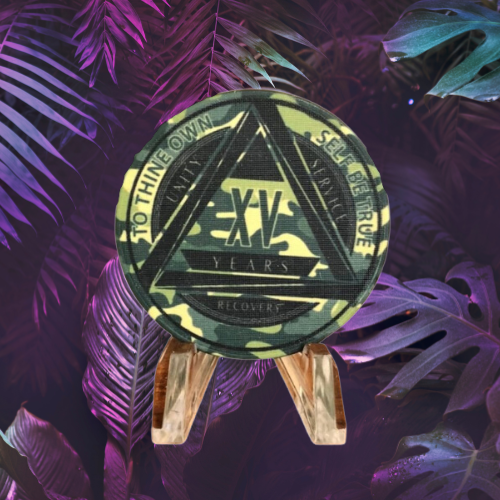 Green Camo AA Yearly Chip Alcoholics Anonymous Recovery Chip Green Camo AA Yearly Chip Alcoholics Anonymous Recovery Chip
