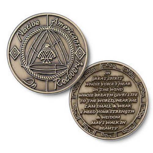 Native American Healing Hoop Coin- Recovery Coin Specialty Medallion- Ojibwa Prayer - Bronze Native American Healing Hoop Coin- Recovery Coin Specialty Medallion- Ojibwa Prayer - Bronze