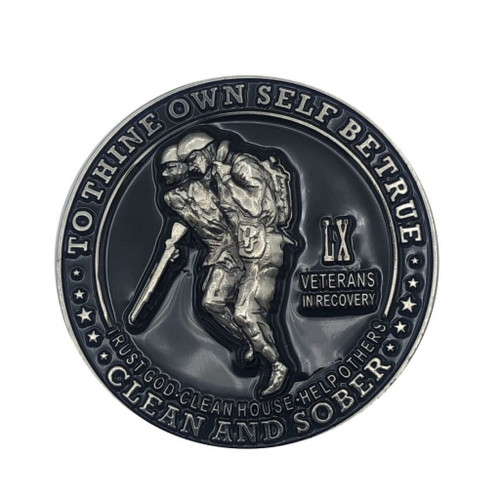 Veterans in Recovery AA Chip Sobriety Coin an AA Medallion Showing a Token of Appreciation for Those That Served. 1-60 Years with Third Step Prayer on The Back 