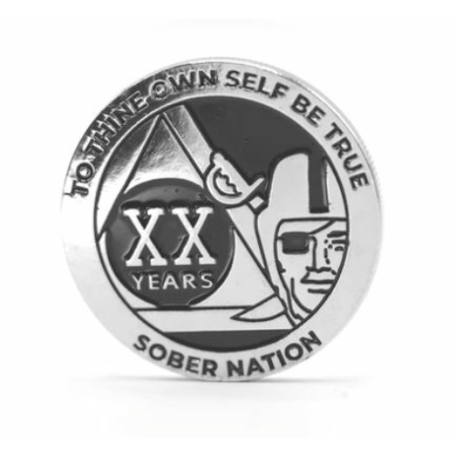 Silver & Black Raider Pirate Yearly (1-50) Alcoholics Anonymous AA Recovery