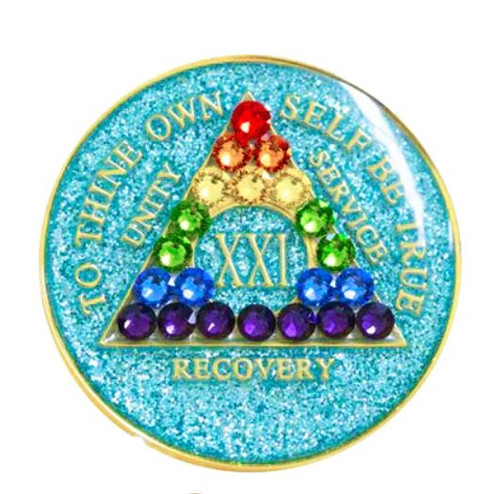 AA Glitter Turquoise w Rainbow Bling (Yrs 1-50 yrs)