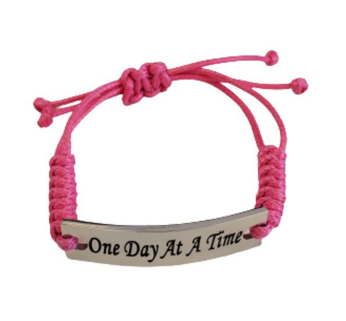 Pink Adjustable Cord Stainless Steel One Day At A Time Bracelets    
