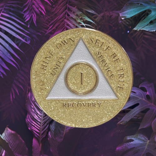 Sobriety Chip AA Gold Glitter Triplate Sobriety Chip AA Gold Glitter Triplate