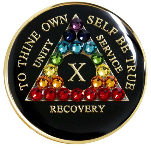 AA Crystallized Chakra Black Anniversary Medallion 1-65 yrs, 24 hrs, 18 mnths