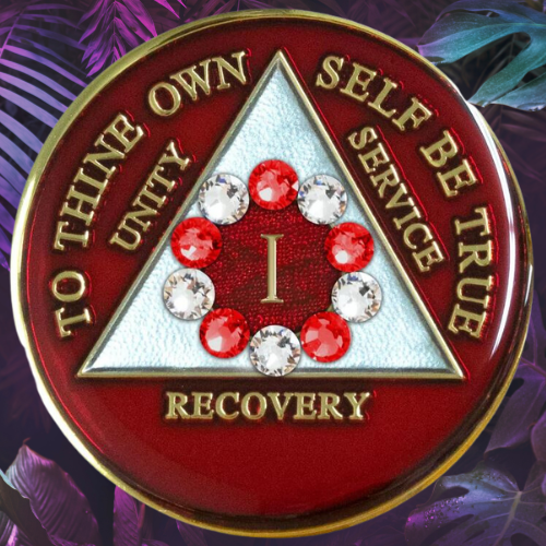 AA Red 10th Step Bling Tri-Plate Medallion 1-65 yrs AA Red 10th Step Bling Tri-Plate Medallion 1-65 yrs