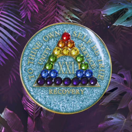 Aqua Glitter LGBT Rainbow - AA Anniversary Coin 1-50 yrs Aqua Glitter LGBT Rainbow - AA Anniversary Coin 1-50 yrs