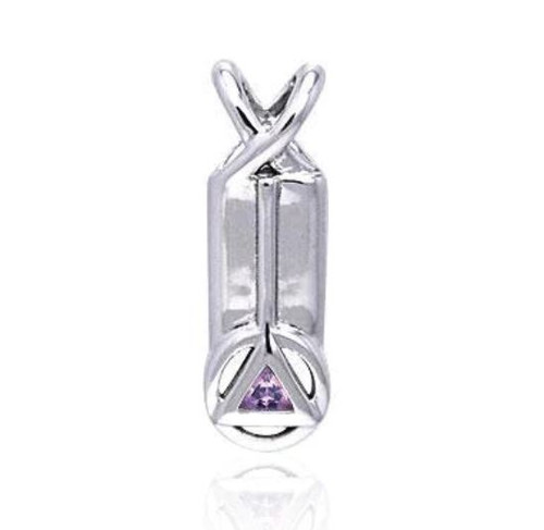 AA Symbol Silver Pendant w/Amethyst Gemstone