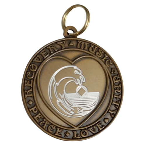 Antique Gold NA Wave® Love Narcotics Anonymous Recovery Coin w/Key Ring