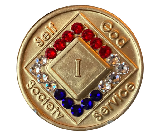 NA Bronze with Red, White & Blue Crystals Yrs 1-60