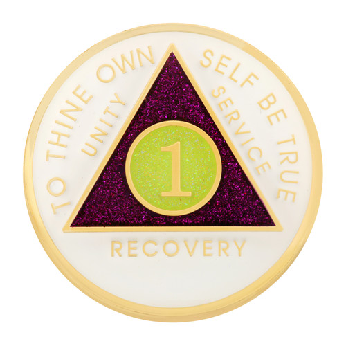 New Premium AA Yearly Purple Luxe Glitter Recovery Medallion