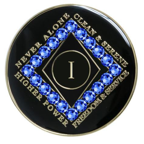 NA Black Clean Time Yearly Medallion Sapphire Blue Crystals Yrs 1-40