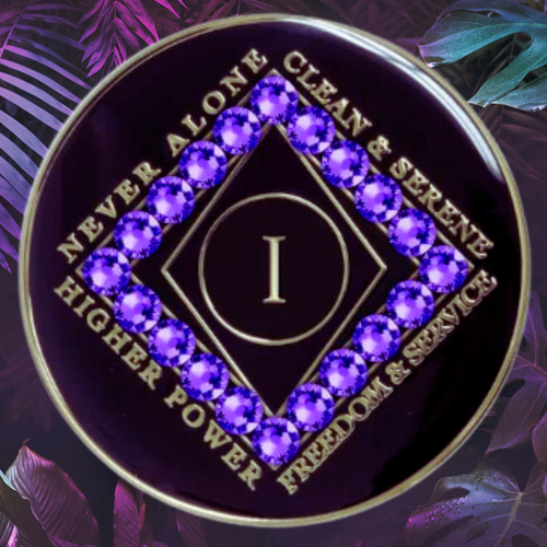 NA Black Clean Time Yearly Medallion Purple Velvet Crystals Yrs 1-40 NA Black Clean Time Yearly Medallion Purple Velvet Crystals Yrs 1-40