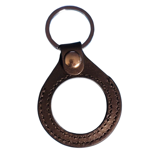 Two-side Leather Key Fob Silver finish Medallion Holder Two-side Leather Key Fob Silver finish Medallion Holder