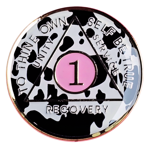 Cow Print Serenity Prayer AA Yearly Recovery Medallion 1-20 yrs Cow Print Serenity Prayer AA Yearly Recovery Medallion 1-20 yrs