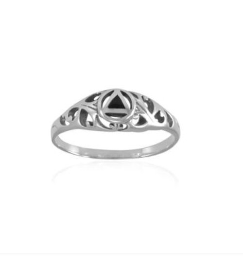 AA Celtic Knot Sterling Silver with Onyx Triangle Recovery Ring