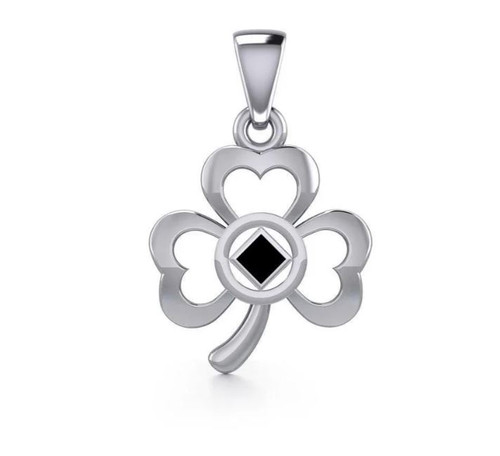 Shamrock Silver Pendant with Inlaid NA Recovery Symbol