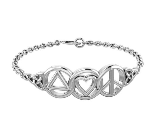 The Love Peace and Recovery Sterling Silver bracelet 7.5"