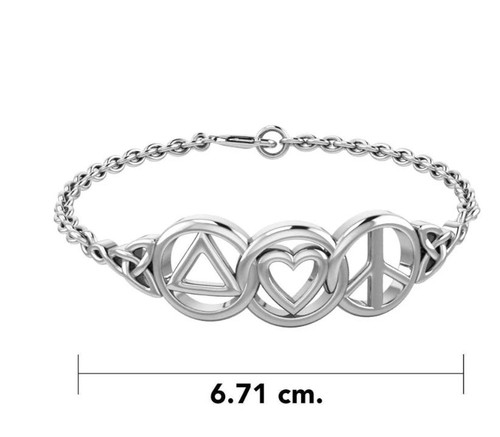 Love Peace and Recovery Sterling Silver Bracelet – 7.5