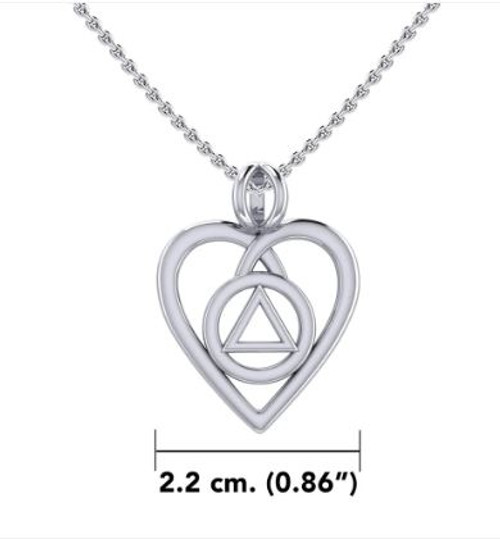 Heart with AA Recovery Symbol Sterling Silver Pendant
